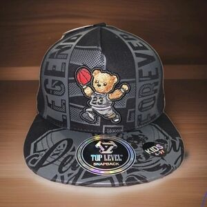 Kids Black & Gray Snapback Hat with Teddy Basketball Patch